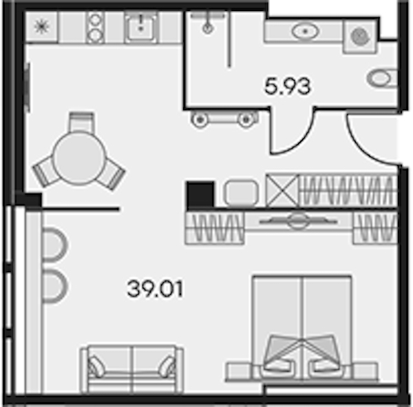 Квартира студия 44.94 м², 2/15 эт., Апарт-отель «Апарт-отель 25-7 Заневский»